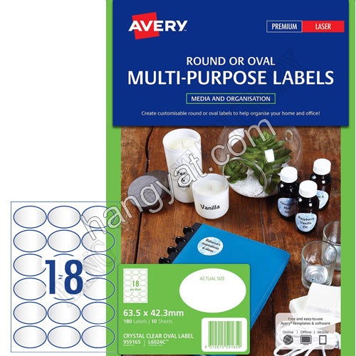 Avery Zweckform 德國詩藝寶 959165 L6024C 橢圓形透明鐳射標籤 63.5 x 42.3 mm, 10張裝_1