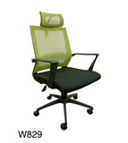 高背綠色網布油壓扶手轉椅 W829_2